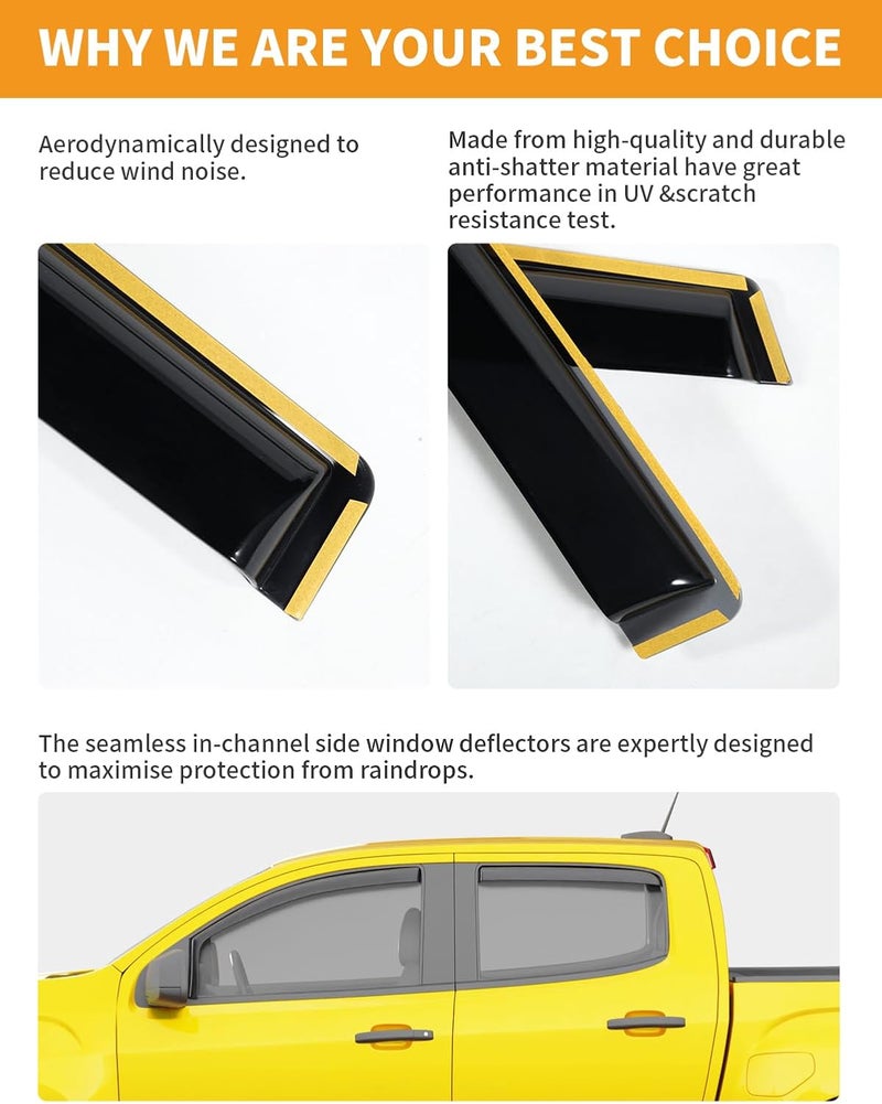 Deejecsun in-Channel Window Rain Guards Fit for Chevy Colorado/GMC Canyon 2015-2022 Crew Cab Extra Durable Window Deflectors Vent Visors Shades Car Accessories Visors Rain Guards -4 pcs - Image 5